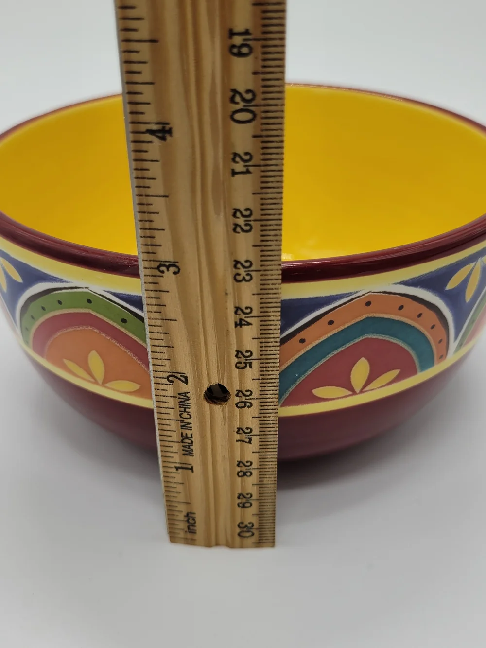Pier 1 Mexicali Colorful Hand-Painted Ceramic Soup Cereal Bowl Yellow Interior